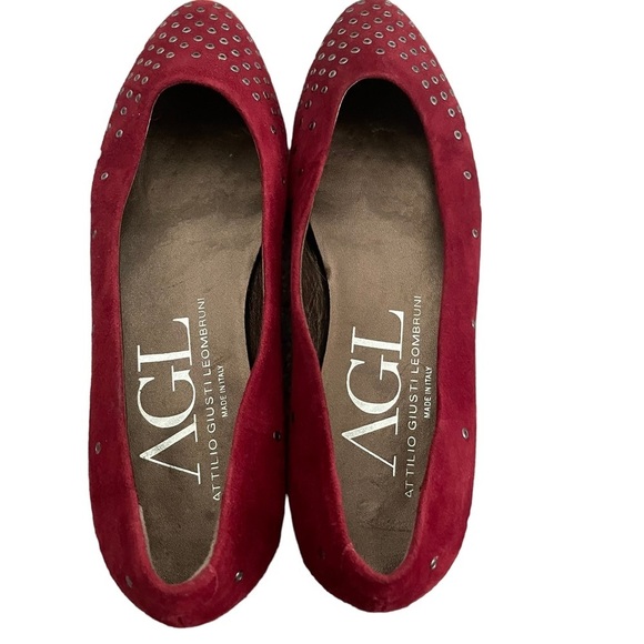 AGL Flats Size 37 US 7 Red Suede Grommet Studs Pointed Almond Toe - Picture 7 of 11
